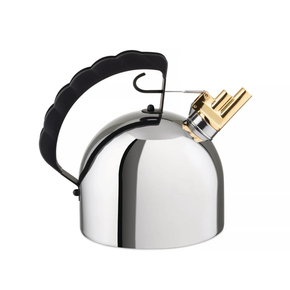 Alessi 9091 stainless steel kettle with brass double barrel spout +copper bottom